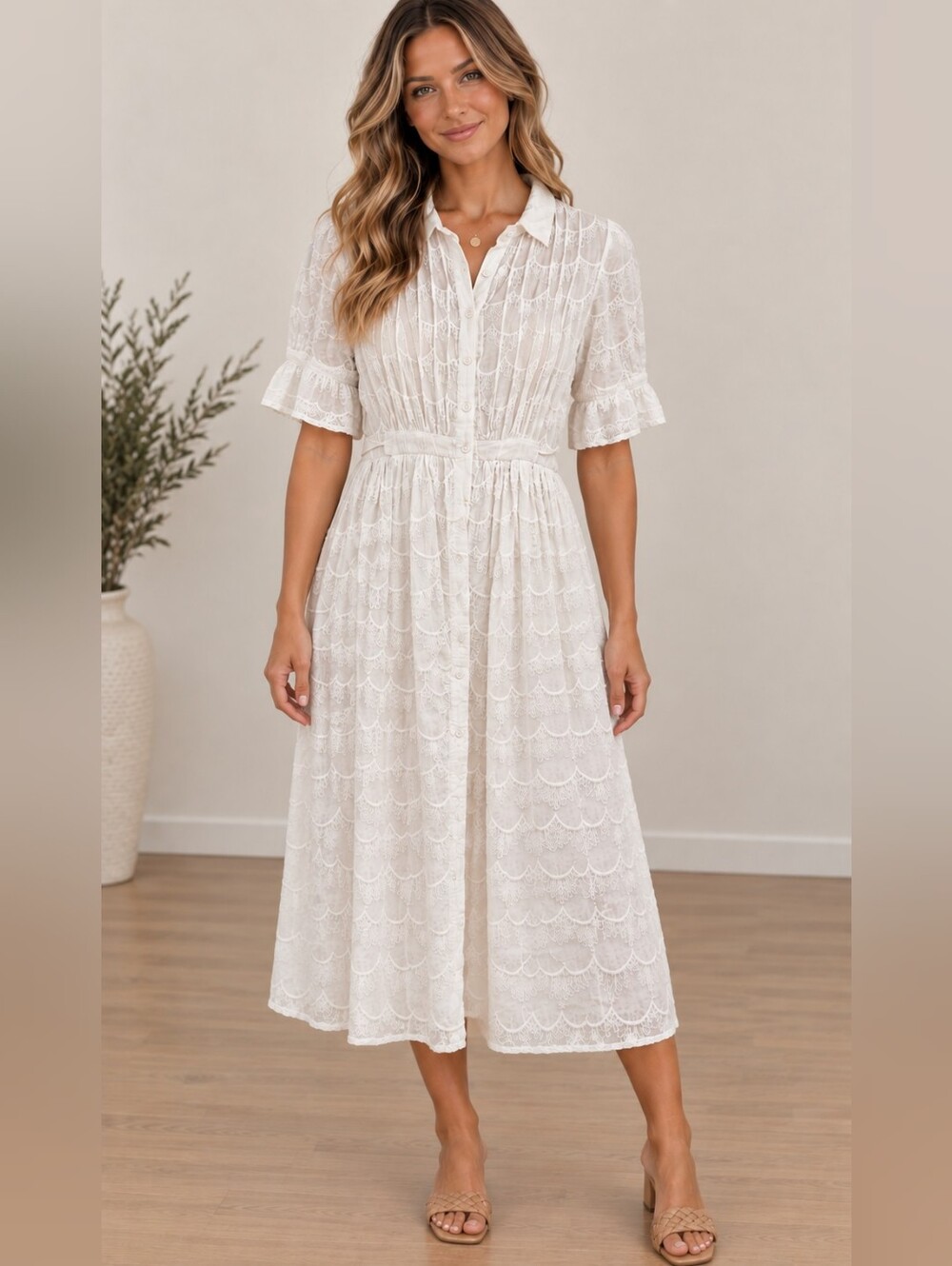 Vintage Carnation Lily Lily Rose White Cotton Midi Dress